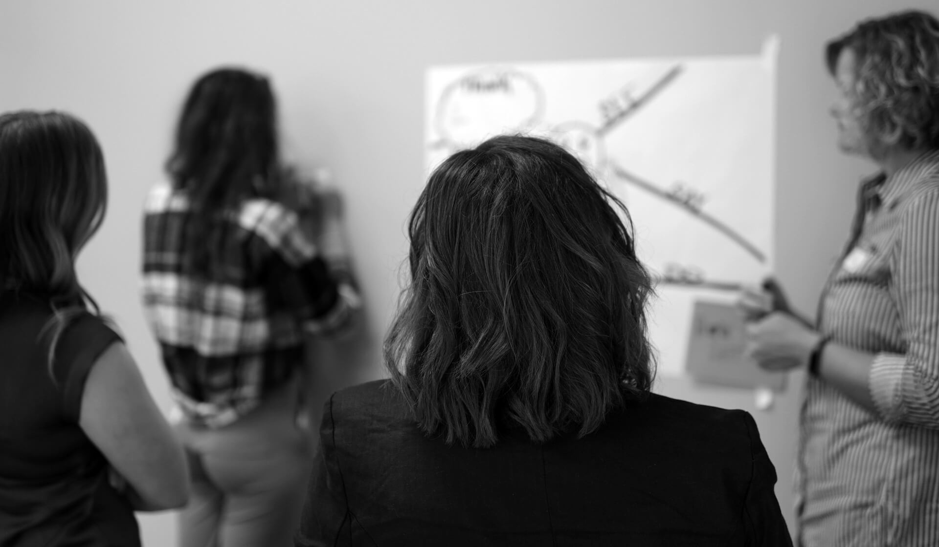 team looking at white board