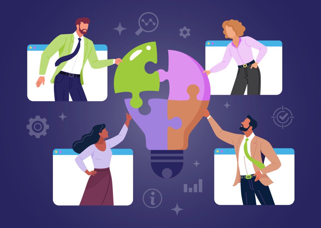A group of cartoon figures all work together (behavioral change) to assemble a puzzle that is now complete, demonstrating their choice for opting for behavioral change over tools like Lean and Six Sigma.
